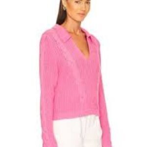 Central Park West Chelsea Polo Cable Crop Sweater Pink NWT 198 XS